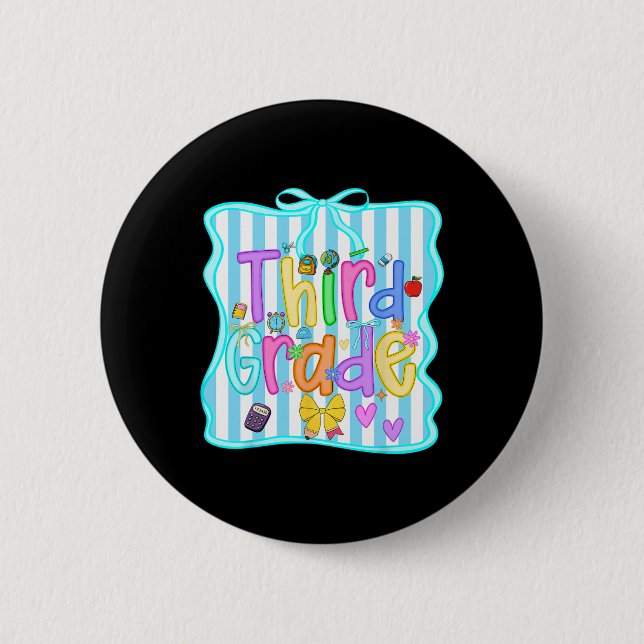 Back To School Third Grade Girls Bow 3rd Grade Tea 6 Cm Round Badge (Front)