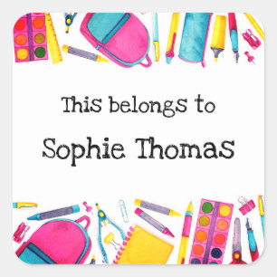 Back to School  This Belongs to Fun and Colourful Square Sticker