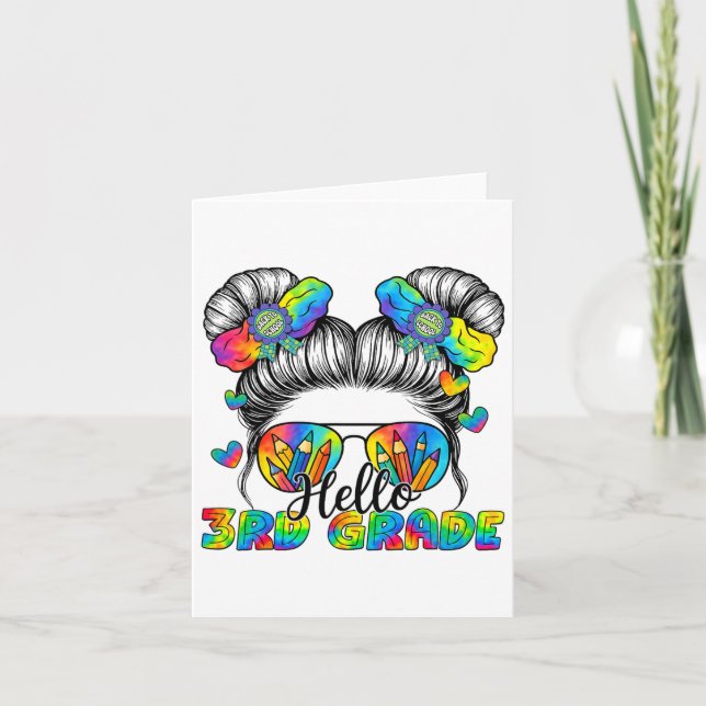 Back To School Tie Dye Hello 3rd Grade Messy Bun G Card (Front)