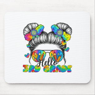 Back To School Tie Dye Hello 3rd Grade Messy Bun G Mouse Pad