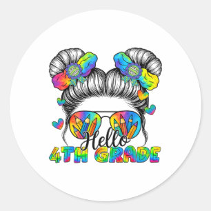 Back To School Tie Dye Hello 4th Grade Messy Bun G Classic Round Sticker