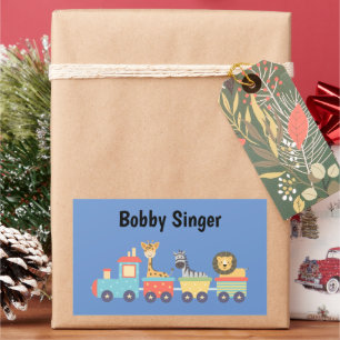 Back to School Toy Train Giraffe Zebra Lion Name Rectangular Sticker