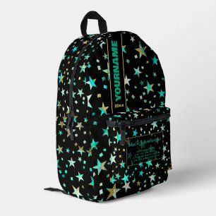 Back To School Turquoise Faux Gold Black Stars Printed Backpack