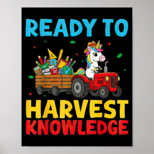 Back To School Unicorn Farming Tractor Farmer Kids Poster