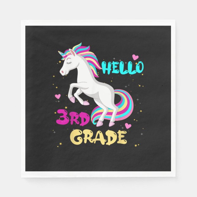 Back To School Unicorn Hello Kid First Day of Thir Napkin (Front)