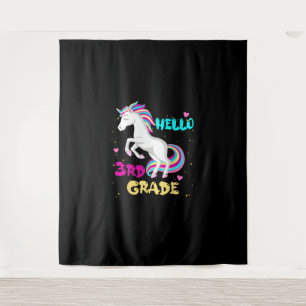 Back To School Unicorn Hello Kid First Day of Thir Tapestry