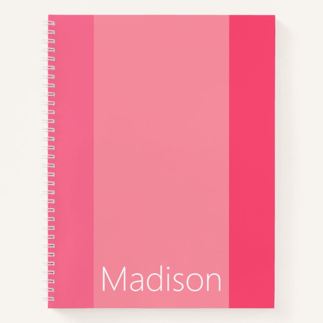 Back to School Vertical Pink Stripes White Name Notebook (Front)