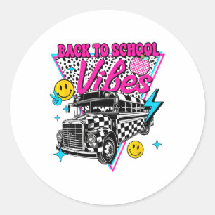 Back To School Vibes School Bus Preppy Teacher Stu Classic Round Sticker