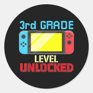 Back to School Video Gamer 3rd Grade Level Unlocke Classic Round Sticker