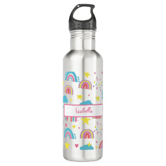 Back to School Water Bottle with Rainbow Pattern