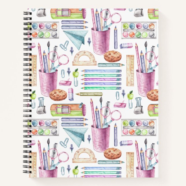 Back to school watercolor academic supplies notebook (Front)