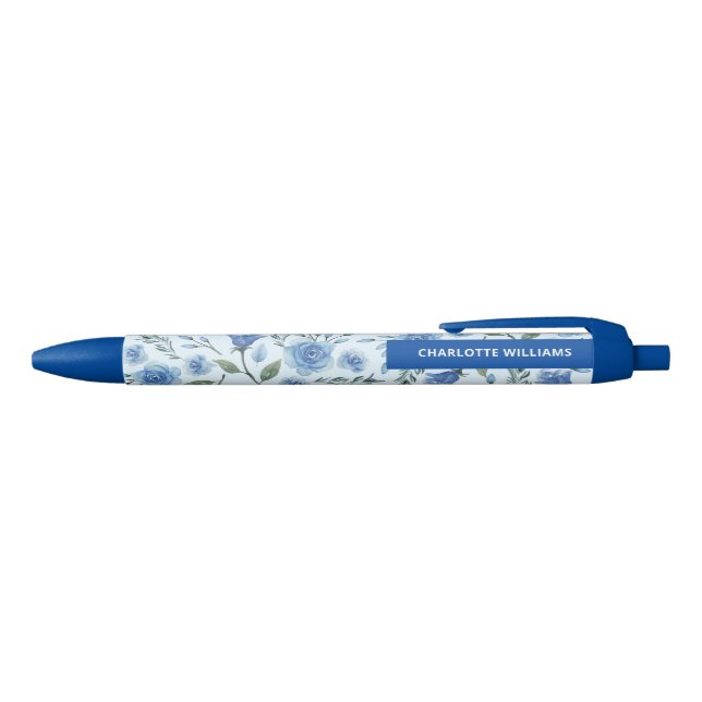 Back to School Watercolor Blue Floral  Ink Pen (Top)