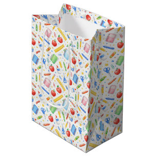 Back to School Watercolor Supplies Pattern Medium Gift Bag