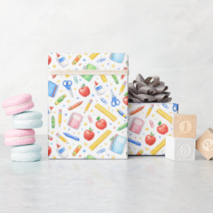Back to School Watercolor Supplies Pattern Wrapping Paper