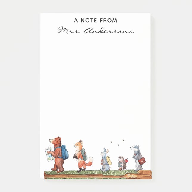 Back To School Woodland Friends Personalised Post-it Notes (Front)