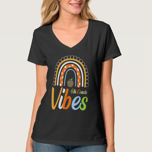 Back To Shcool Boho Rainbow 6th Grade Teacher Stud T-Shirt (Front)