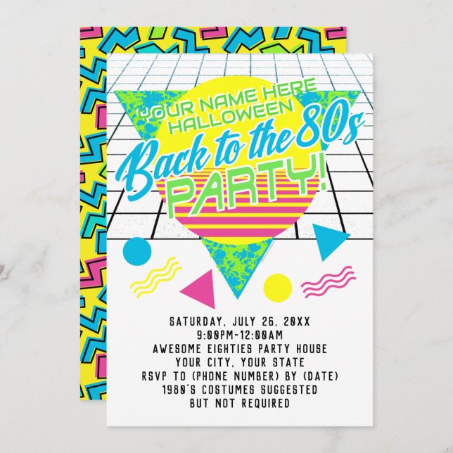 Back to the 80s Geometric 1980s Eighties Party Invitation (Front/Back)