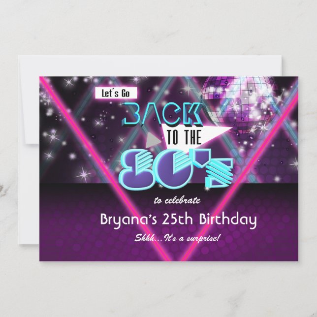 BACK TO THE 80'S GLAM Girls Dance Party Invitation (Front)