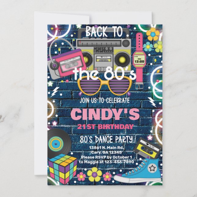 Back to the 80's Retro birthday invite. invitation (Front)
