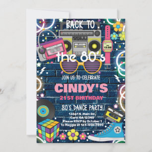 Back to the 80's Retro birthday invite. invitation