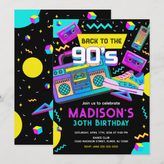 Back to the 90s Modern Retro Neon Birthday Invitation