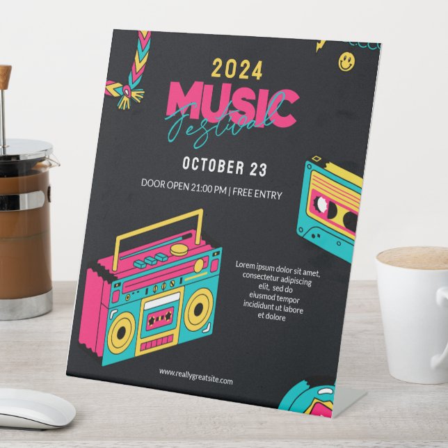  Back to the 90s, Retro Music Festival Party  Pedestal Sign (In SItu)