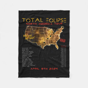 Back) Total Solar Eclipse 2024 North America Tour  Fleece Blanket