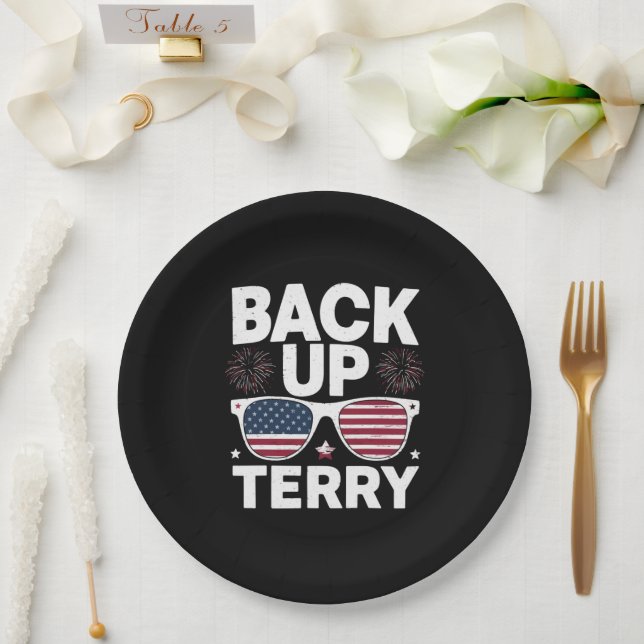Back Up Terry Funny 4th of July Patriotic Firework Paper Plate (Wedding)