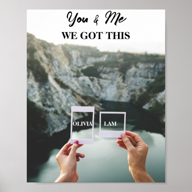 Back View Couple Sitting Beach Landscape You & Me  Poster (Front)