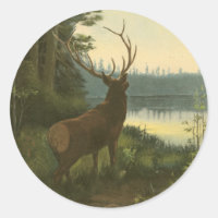 Back view of Elk Looking over a Lake
