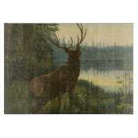Back view of Elk Looking over a Lake