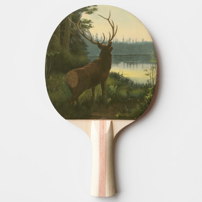 Back view of Elk Looking over a Lake Ping Pong Paddle (Front)