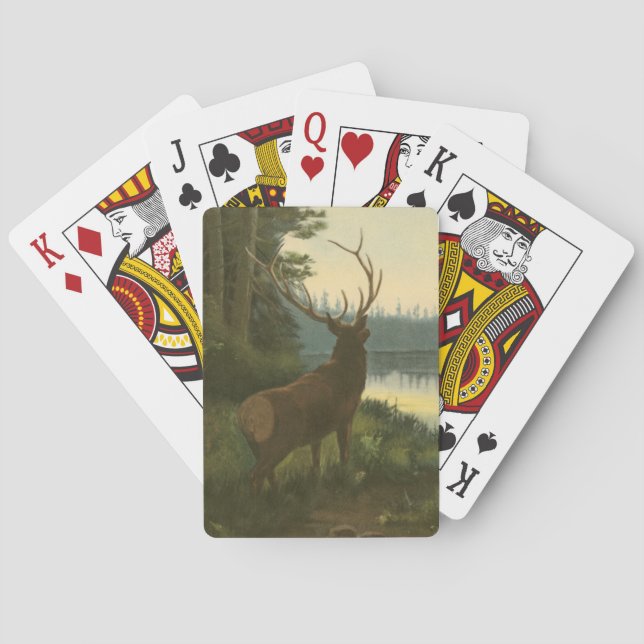 Back view of Elk Looking over a Lake Playing Cards (Back)