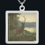 Back view of Elk Looking over a Lake Silver Plated Necklace<br><div class="desc">Do you live far away from nature? This beautiful and yet classical image gives an impression of peacefulness and the colours of the elk are accurate which makes this image very realistic. Get this nature styled art on your favourite products!</div>