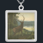 Back view of Elk Looking over a Lake Silver Plated Necklace<br><div class="desc">Do you live far away from nature? This beautiful and yet classical image gives an impression of peacefulness and the colours of the elk are accurate which makes this image very realistic. Get this nature styled art on your favourite products!</div>