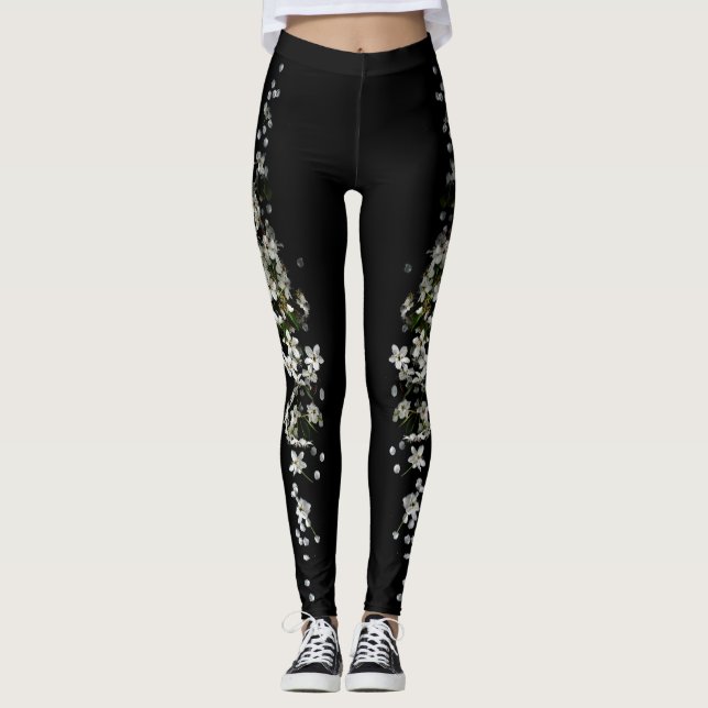 back white rose leggings (Front)