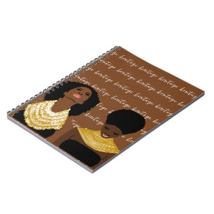 Back Women Wearing Gold African Jewelry Notebook