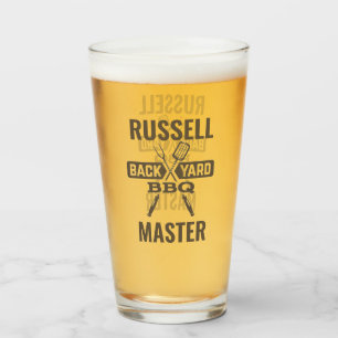 Back Yard BBQ Master with Name Glass