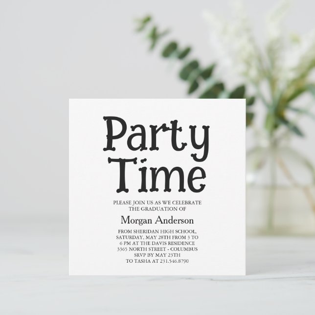 Backbone Font Black White Modern Grad Party Card (Standing Front)