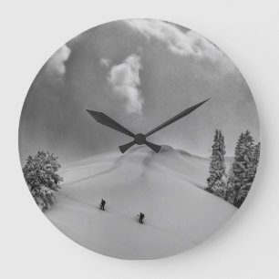 Backcountry Ski Climbers in fresh powder Large Clock
