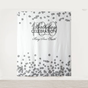 Backdrop 100th Birthday Silver White Confetti Tapestry