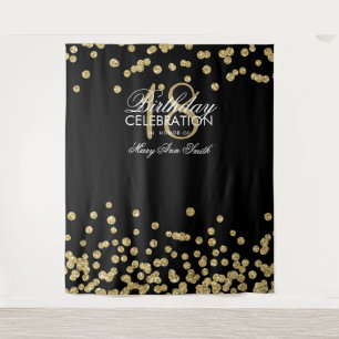 Backdrop 18th Birthday Gold Black Confetti Tapestry
