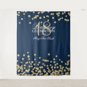 Backdrop 18th Birthday Gold Navy Confetti Tapestry