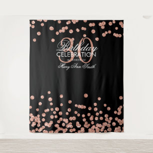 Backdrop 30th Birthday Rose Gold Black Confetti Tapestry