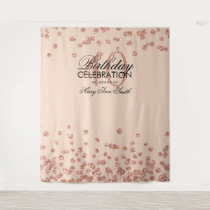 Backdrop 40th Birthday Rose Gold Blush Confetti Tapestry