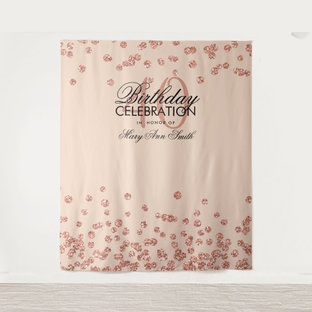 Backdrop 40th Birthday Rose Gold Blush Confetti Tapestry (Front)