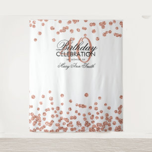 Backdrop 40th Birthday Rose Gold White Confetti Tapestry