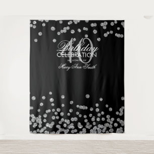 Backdrop 40th Birthday Silver Black Confetti Tapestry