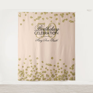 Backdrop 50th Birthday Gold Blush Pink Confetti Tapestry