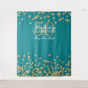 Backdrop 50th Birthday Gold Teal Confetti Tapestry